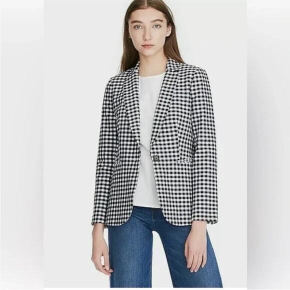 J Crew Parke Gingham Stretch Linen Blend Blazer Classic Blue Size 4 - Picture 2 of 16